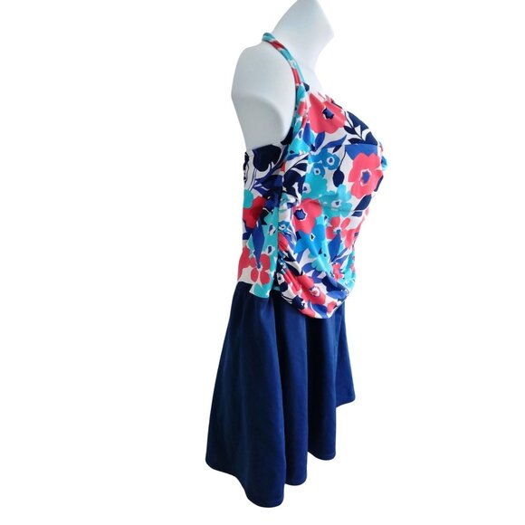 Suddenly Slim By Catalina Halter Floral Swim Dress Built-In Bra Plus Size 3X - Picture 4 of 6